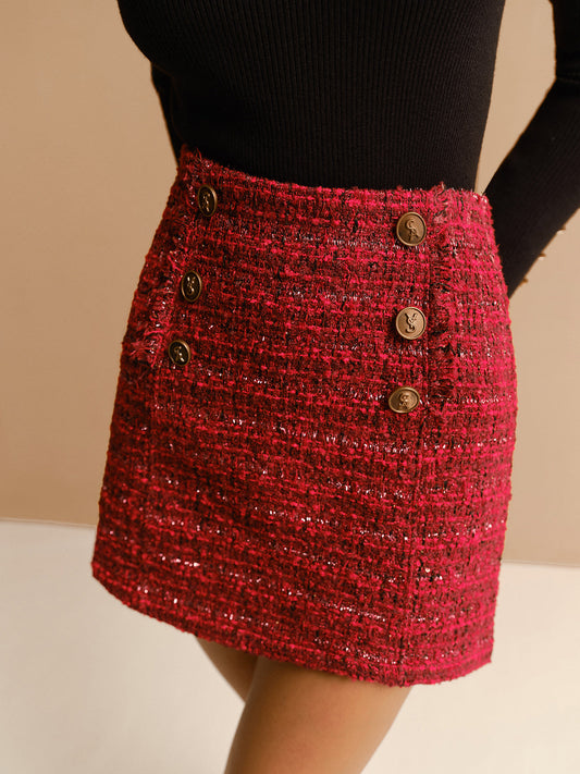 Mid-Waist Tweed Zipper Skirt 