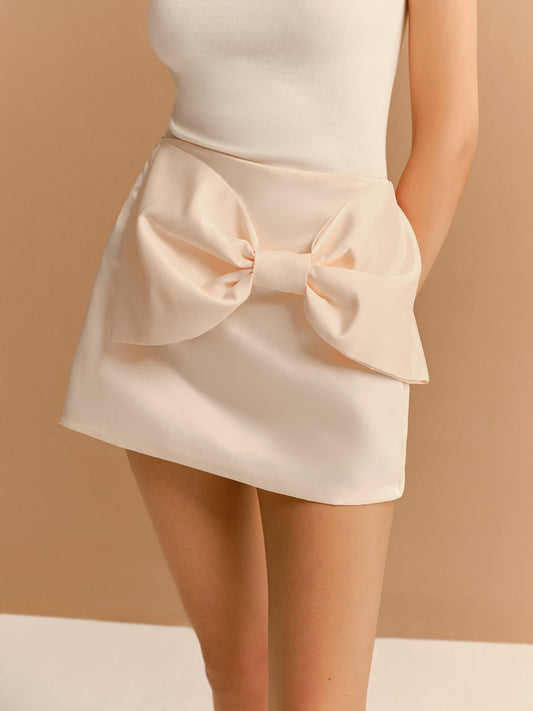 Mid-Waist Bow Decor A-Line Mini Skirt