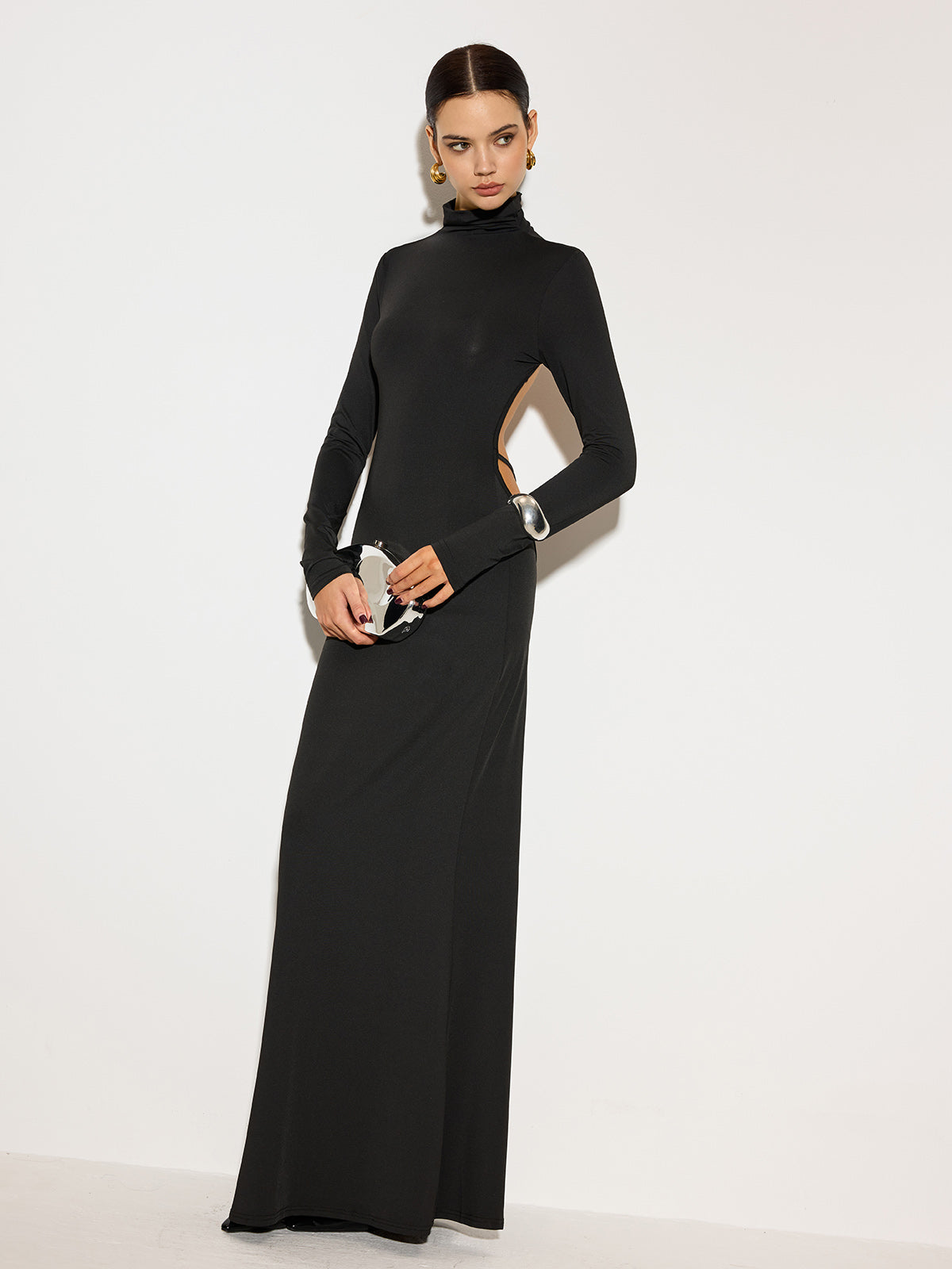 Mock Neck Open Back Long Dress 