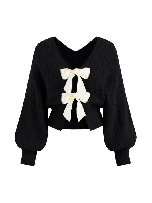 V-Neck Bow Front Twist Cardigan