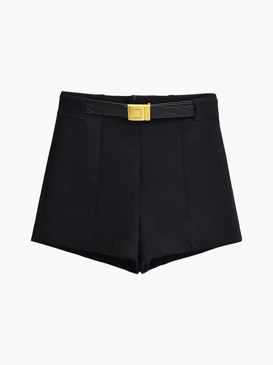 Hig-Waist Zipper Jersey Shorts With Belt