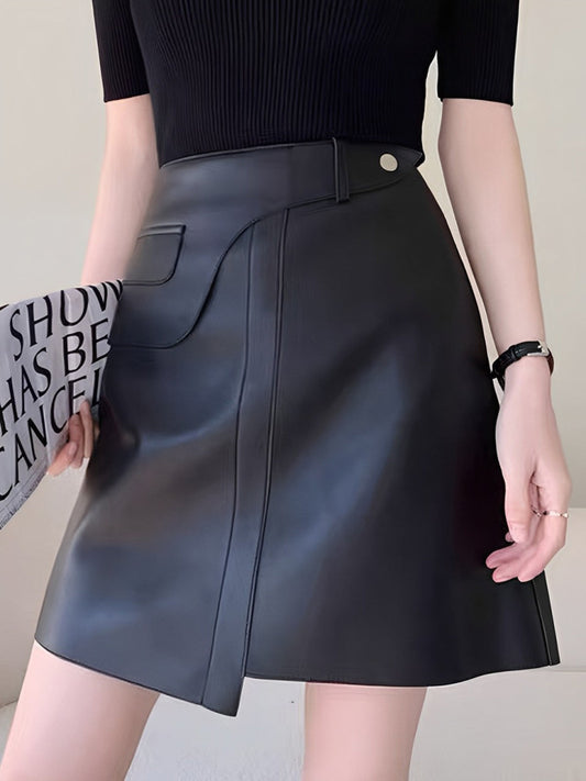 Mid-Waist Asymmetrical Faux Leather Mini Skirt