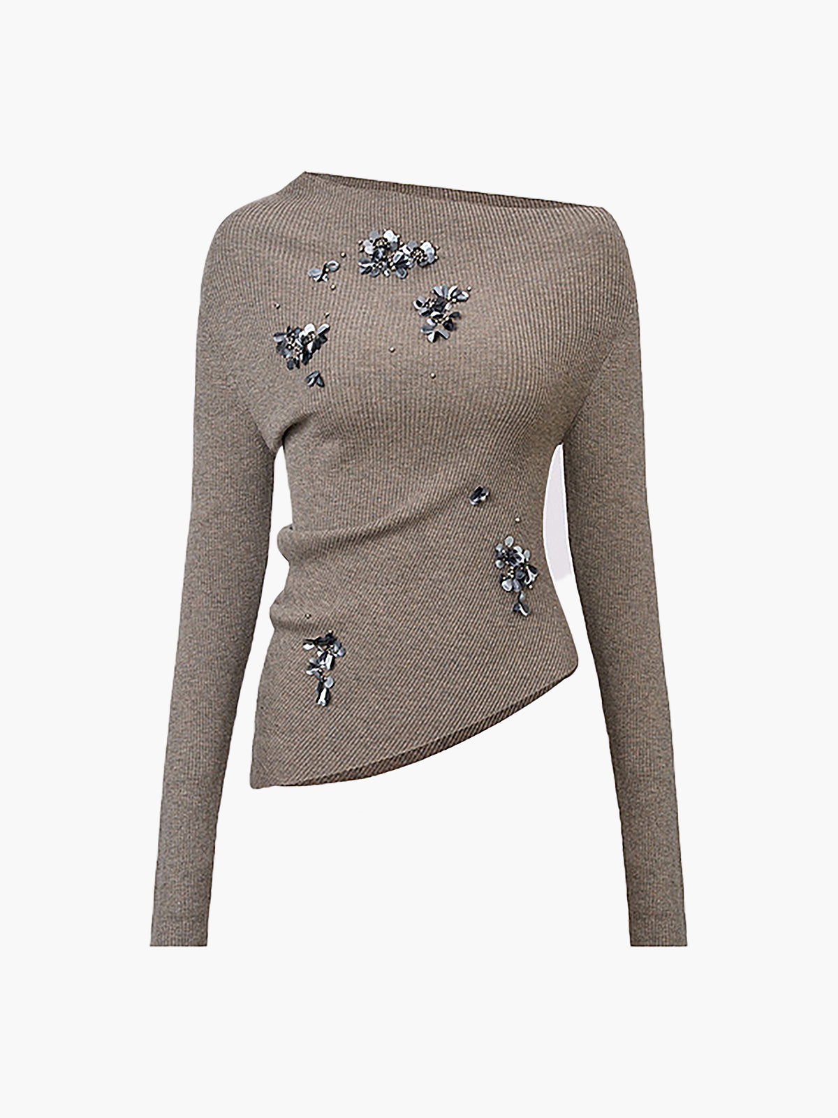 Wool-Blend Asymmetrical Sequins Knit Top 