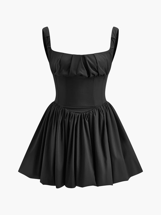 Pleated Zipper Strappy Short Dress