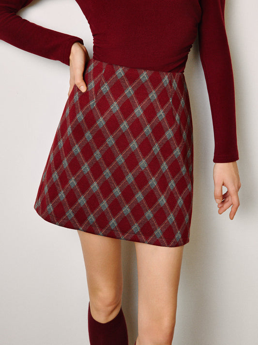 Mid-Waist Tweed Zipper Skirt 